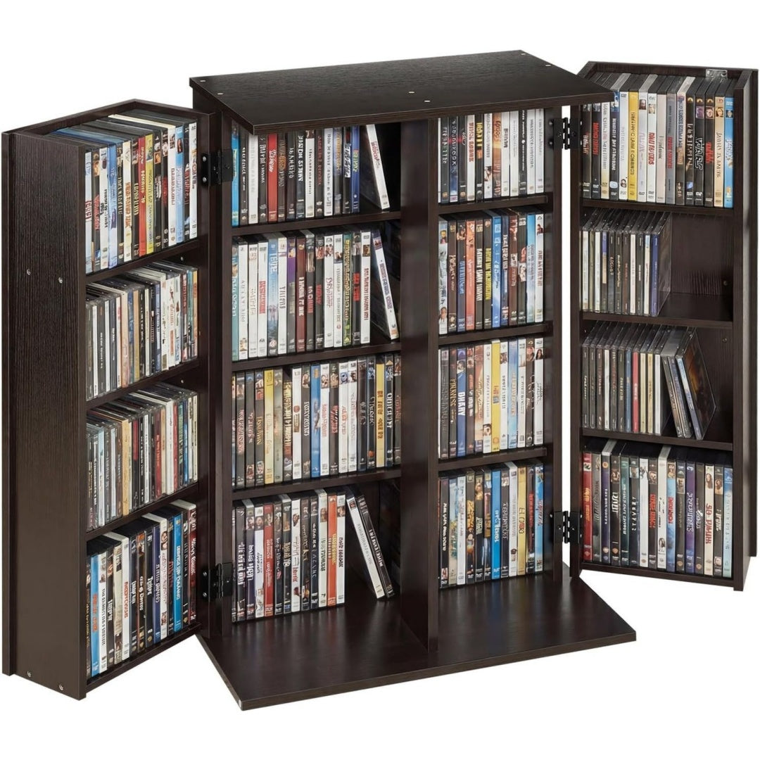 Rangement CD gris fonce 4 etageres, esprit fermier materiau durable pour salon