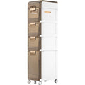 Colonne de rangement en bois marron a portes coulissantes