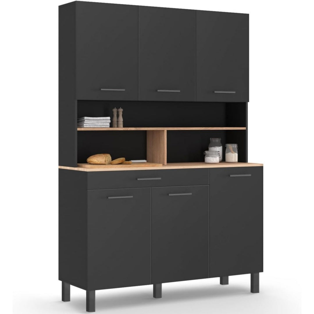 Buffet avec compartiments ouverts noir 120 x 40 x 177 cm