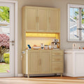 Buffet haut en verre trempe, marron, contemporain (180 x 105 x 40 cm)