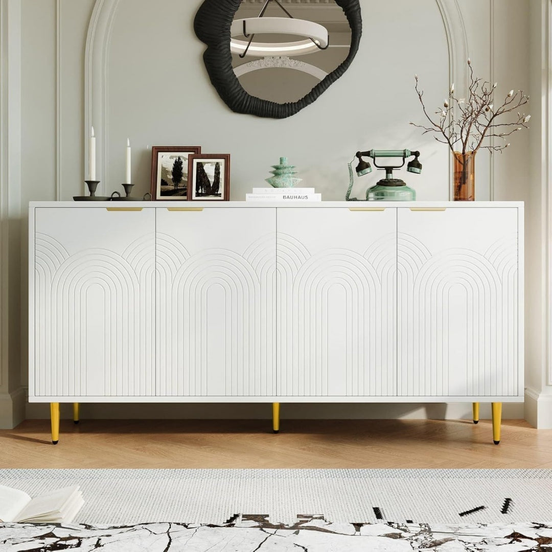 Enfilade gris clair materiau durable 160 cm, rangement esprit fermier