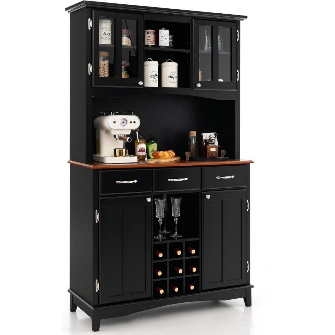 Buffet en verre trempe gris fonce, contemporain, rangement pratique