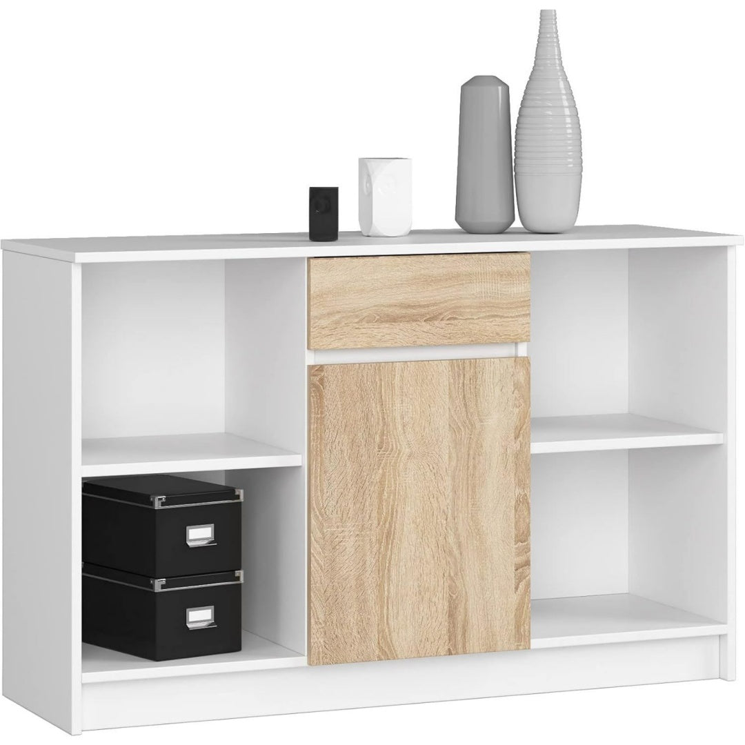 1 porte et 4 etageres, commode a tiroirs gris clair style moderne
