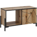 Table basse en chene, couleur marron avec une porte