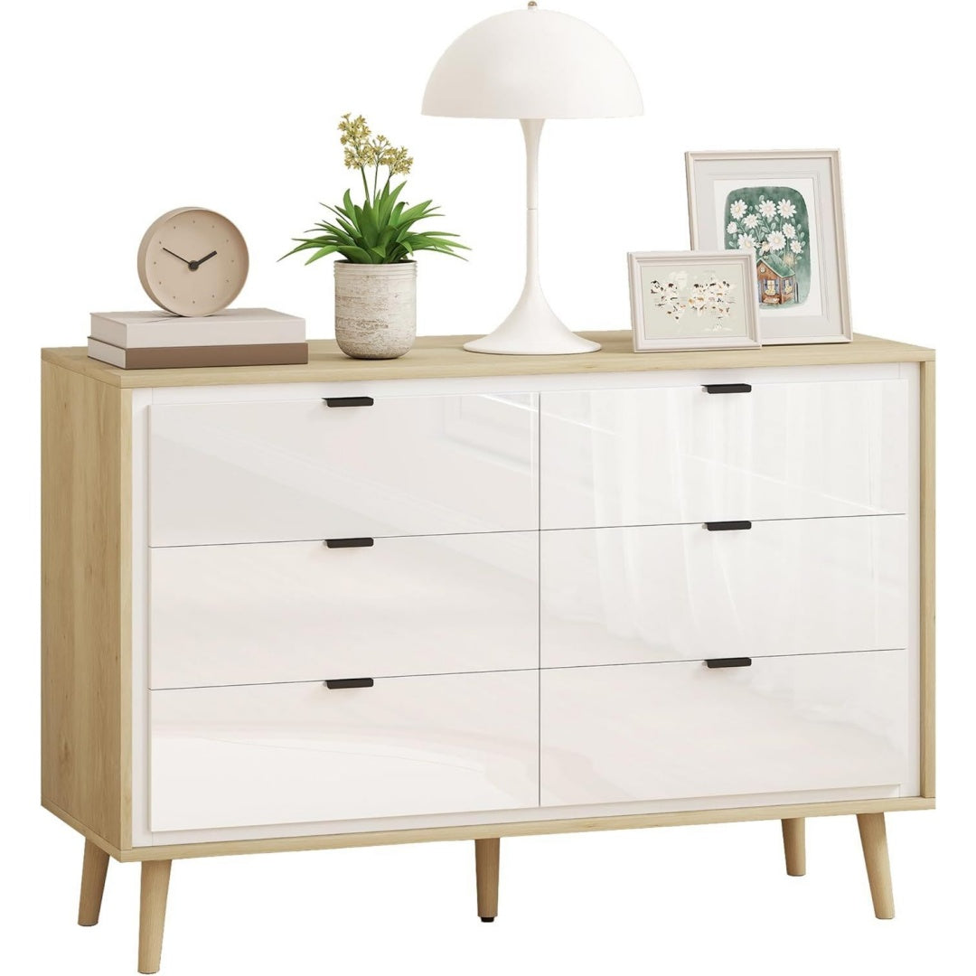 Commode rangement gris clair 6 tiroirs scandinave