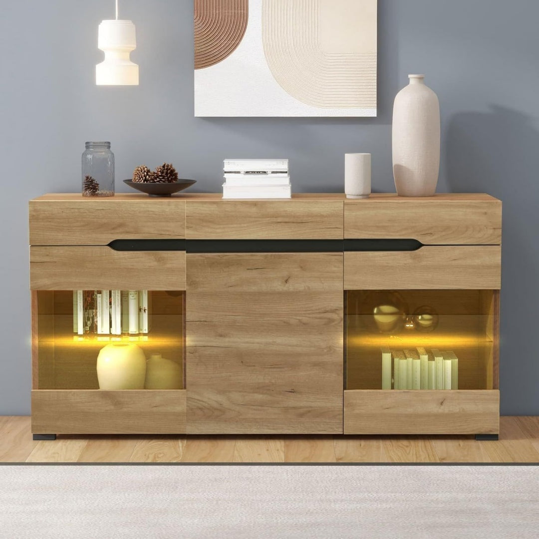 Commode marron fonctionnel passage de cables 3 portes et 3 tiroirs