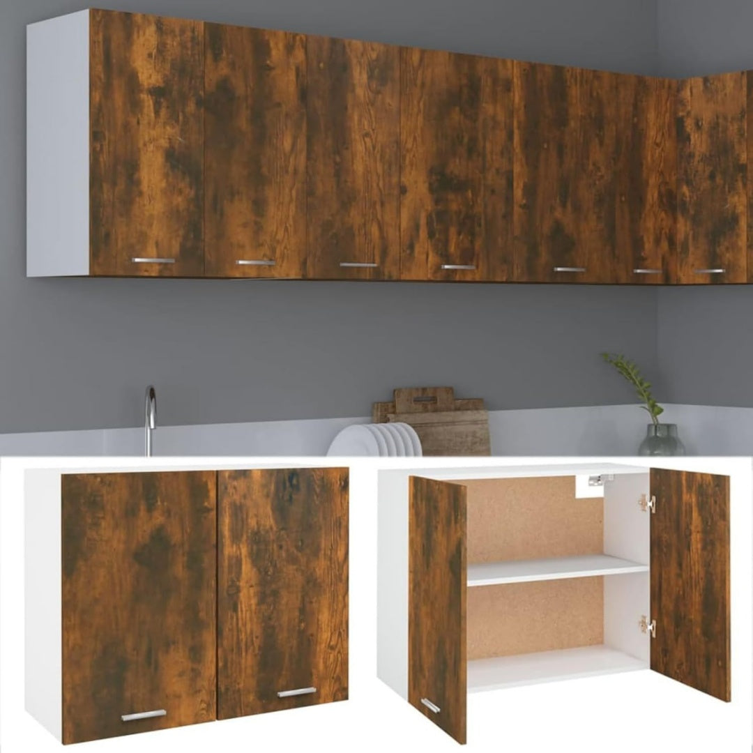 Armoire suspendue en hevea marron, vitre, rangement pratique