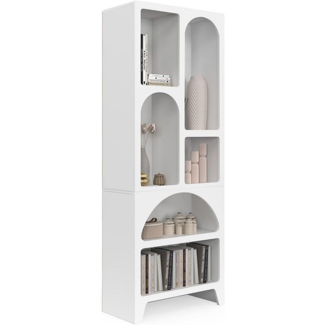 Bibliotheque gris clair 6 etageres de rangement, bois ingenierie style scandinave