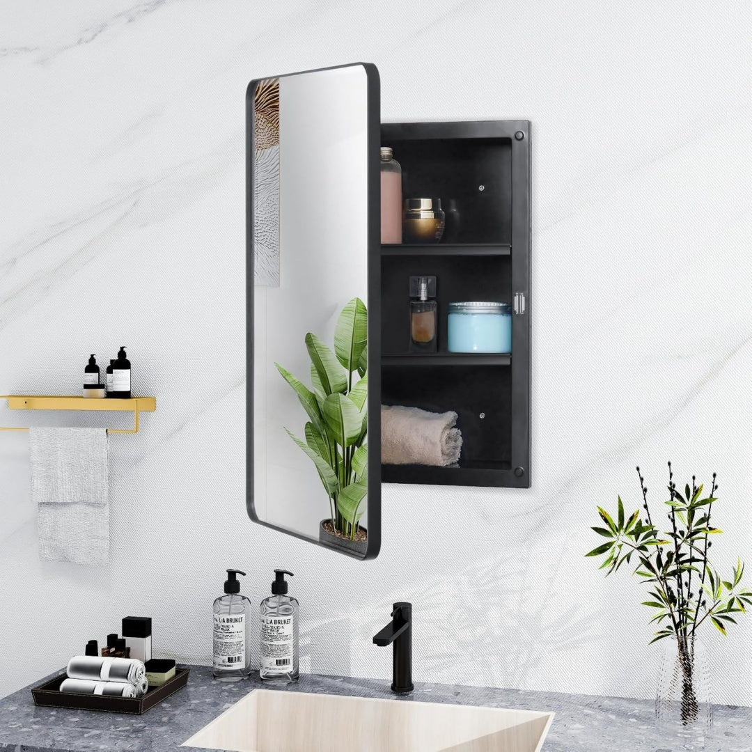 Armoire gris clair 2 niches miroir pour la salle de bain
