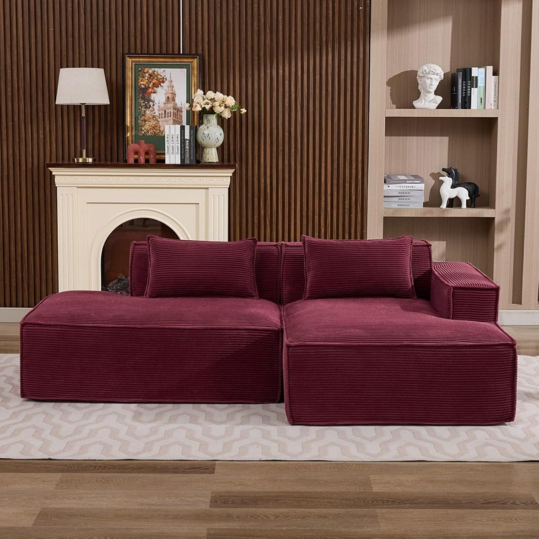 Canape bordeaux rembourre en tissu 235 x 129 x 70 cm