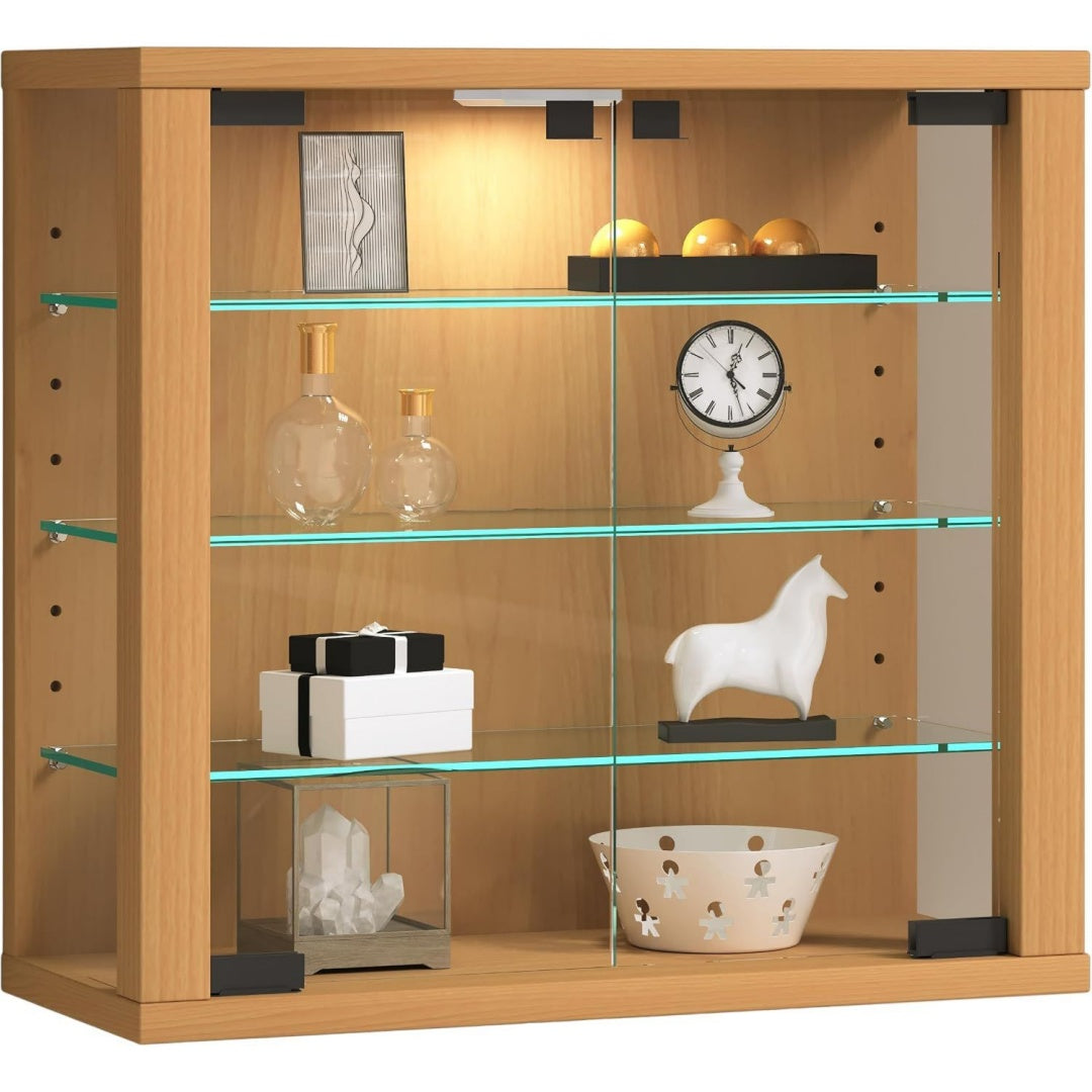 Avec plateau en verre trempe vitrine marron design moderne