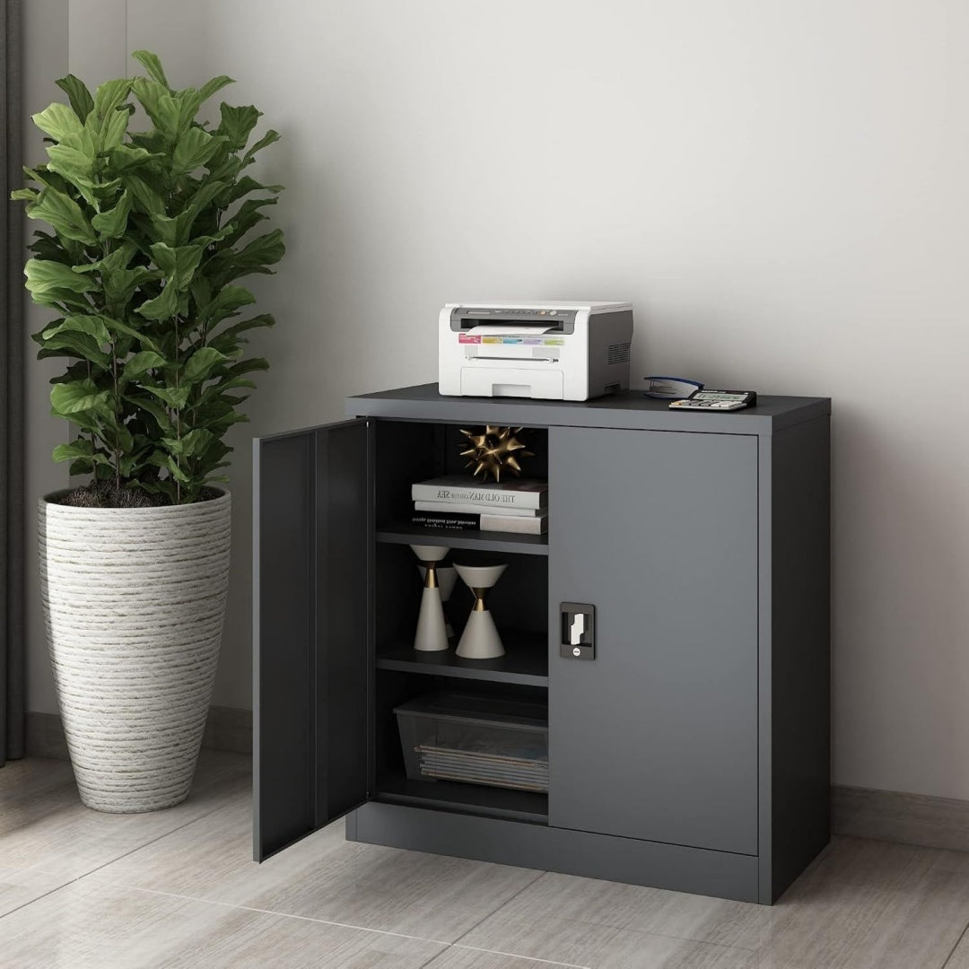 Placard gris avec 2 etageres pour un rangement optimal
